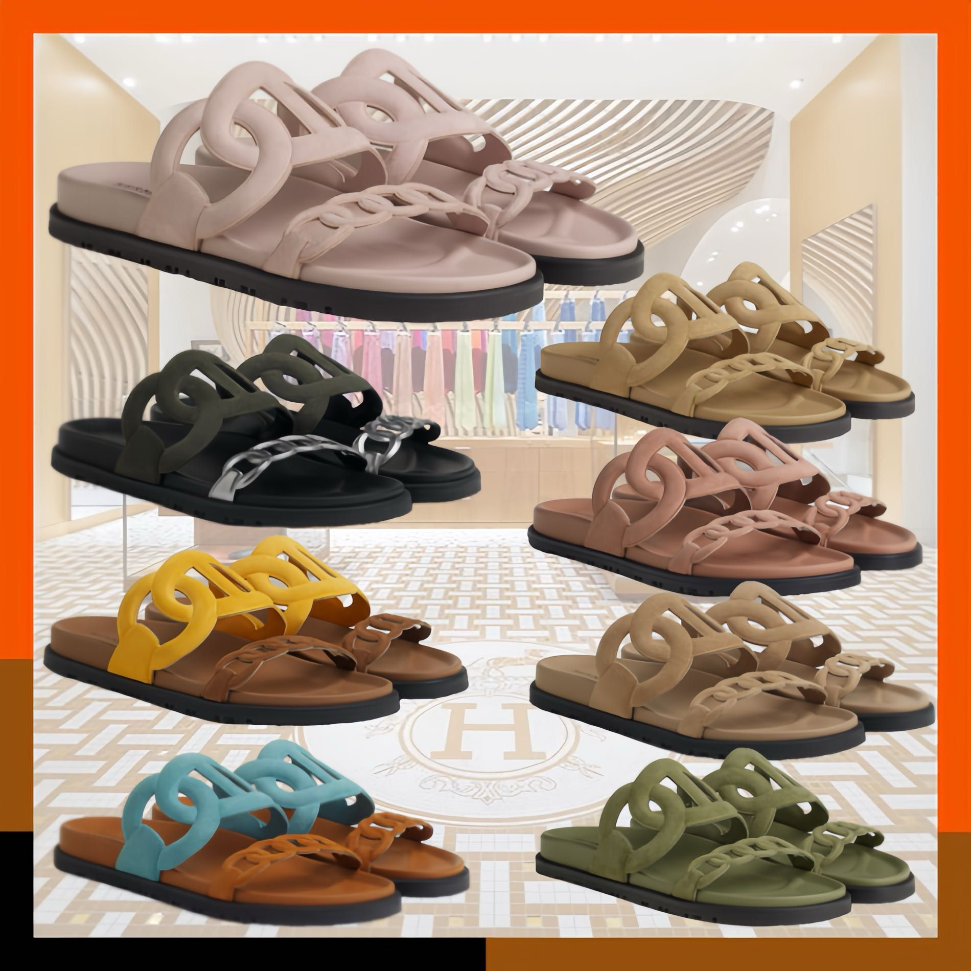 HERMES 新作 春夏人気 フラットサンダル シェーヌダンクル Extra