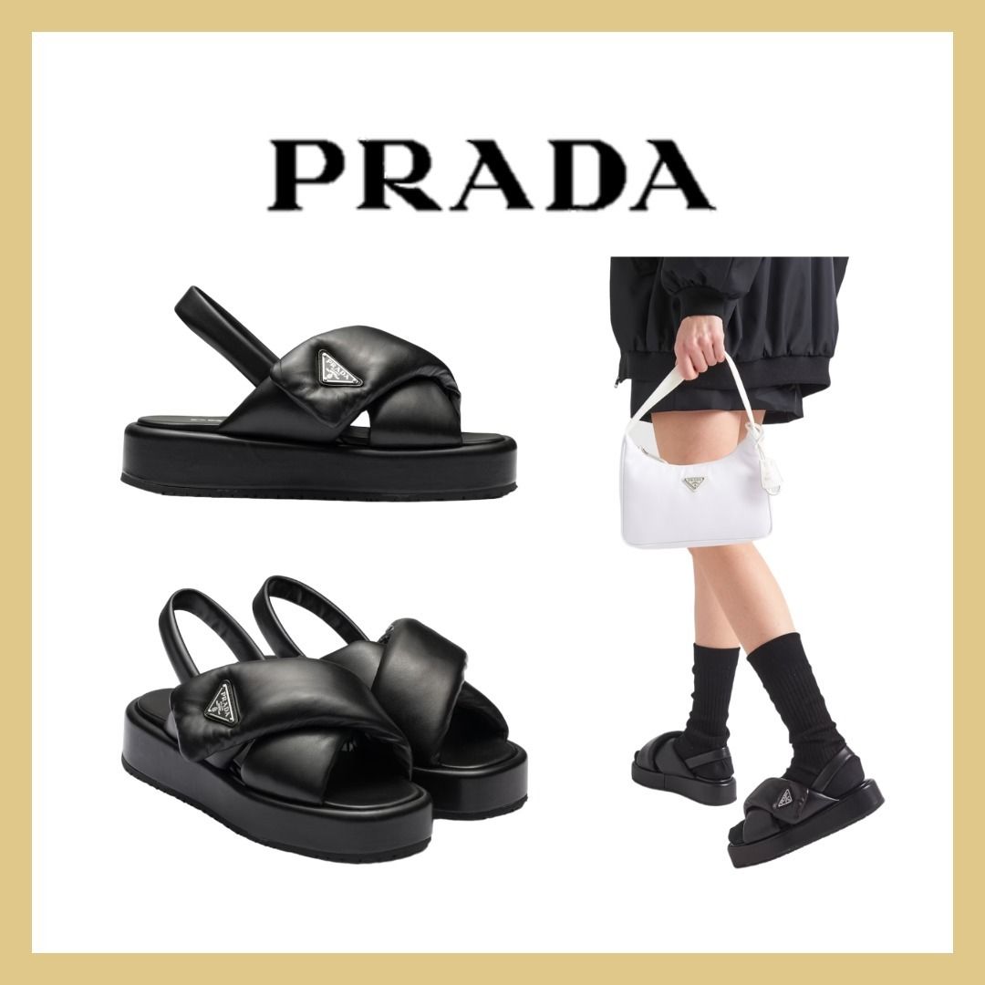 PRADA プラダ ソフト パデッドナッパレザー ウェッジサンダル (PRADA