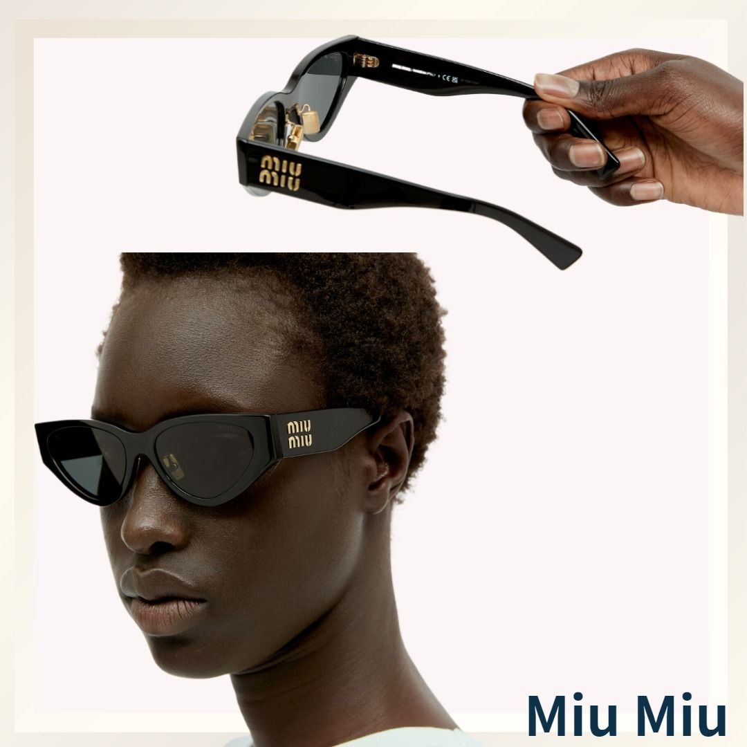 ≪Miu Miu≫ ロゴ プレート サングラス キャットアイフレーム 黒