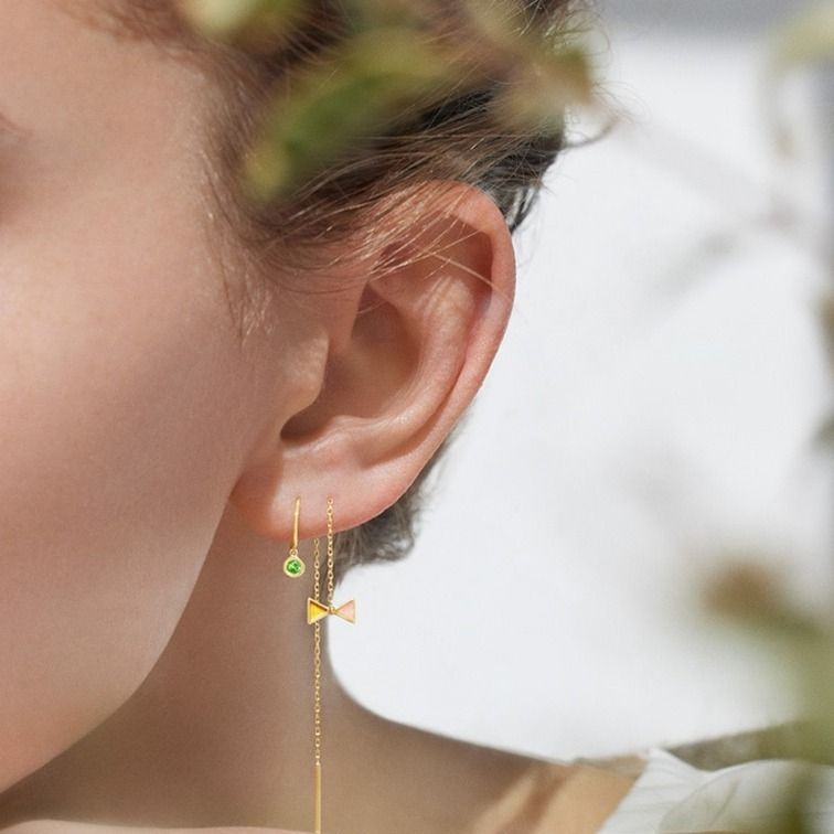 AHKAH アーカー ピアス セブロンカラーチェーン リボン 18K 国内