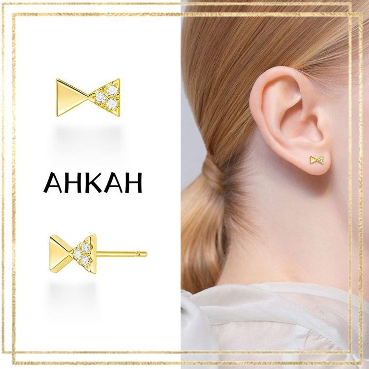 AHKAH アーカー ピアス セブロンパヴェコンビ リボン 18K ダイヤ