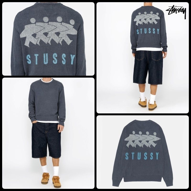 ステューシー】Stussy Surfman Icon Cotton Linen Crew Blue (STUSSY
