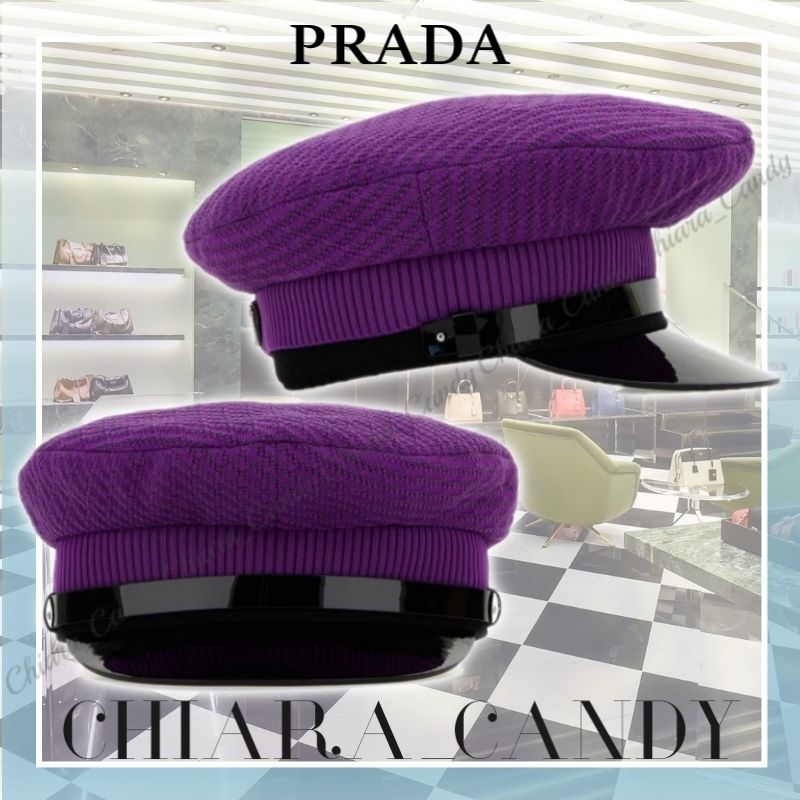 24AW NEW】PRADA_men / ニット＆レザー キャスケット / Purple (PRADA