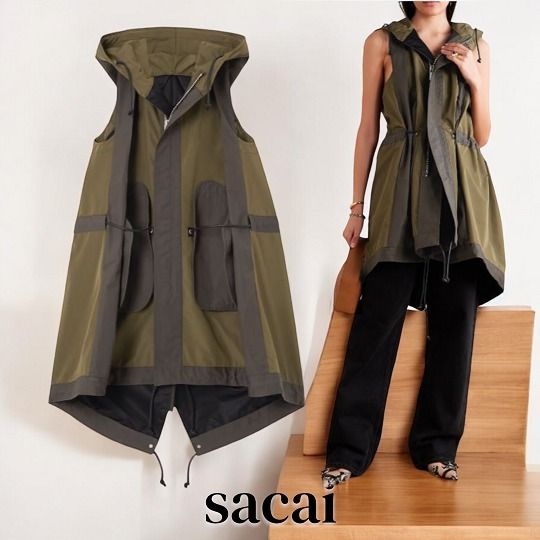 sacai☆ノースリーブ ツートン フード付きジャケット (sacai/ベスト