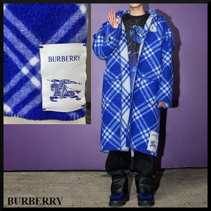 BURBERRY】ウォヌさん着用 ブルー チェック柄 ロングコート (Burberry