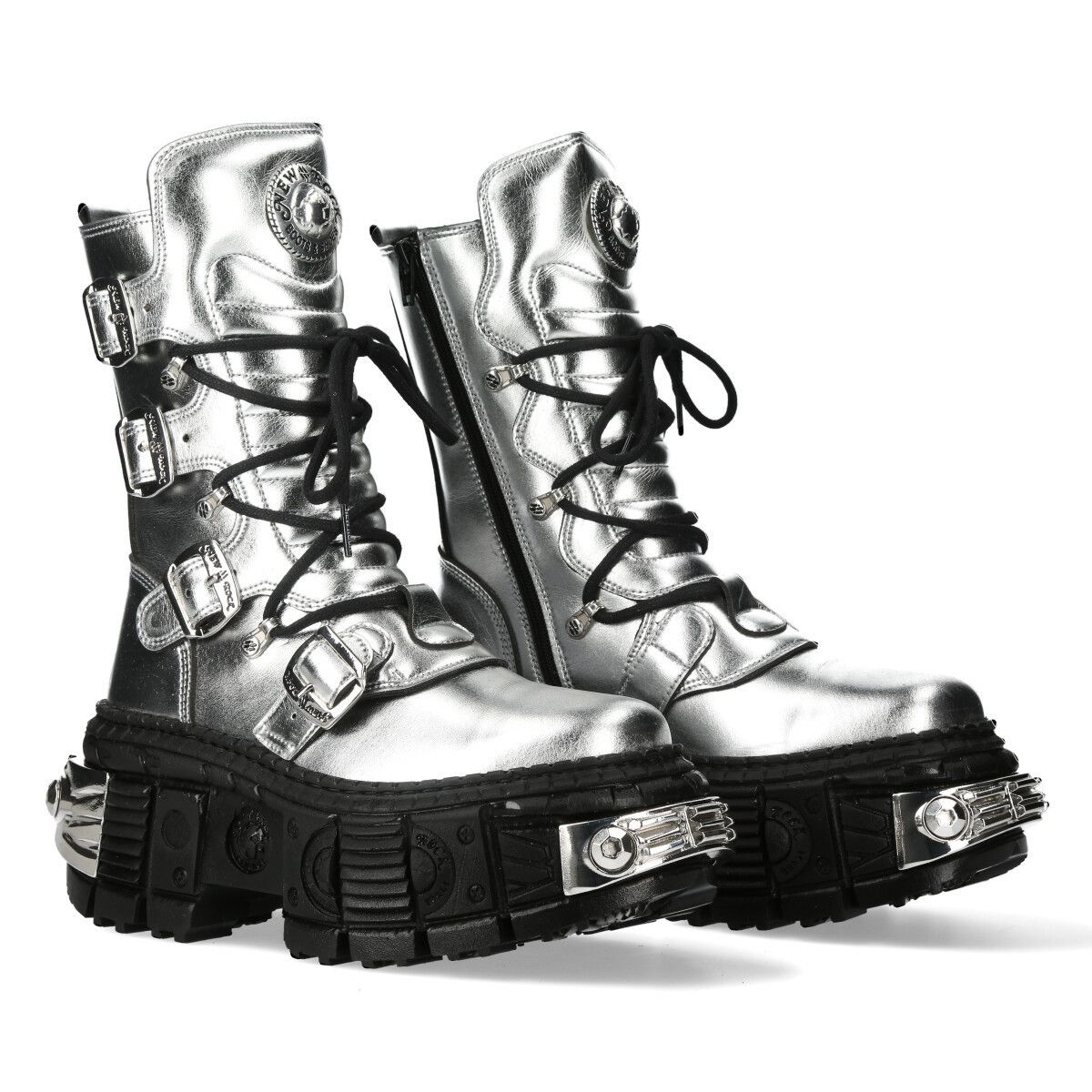 NEW ROCK☆ M-WALL028B-V3 厚底ブーツ シルバー【関税送料込