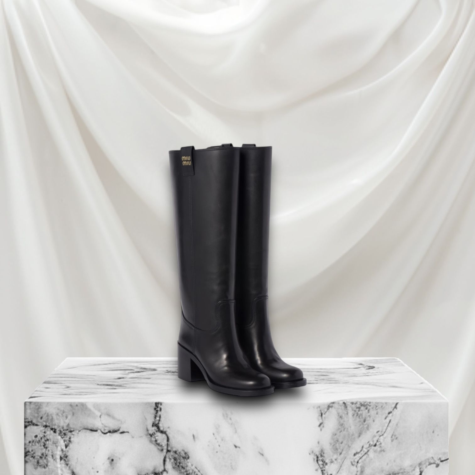 MiuMiu＊Leather boots ロングブーツ 7.5cm＊送料込 (MiuMiu/ロング