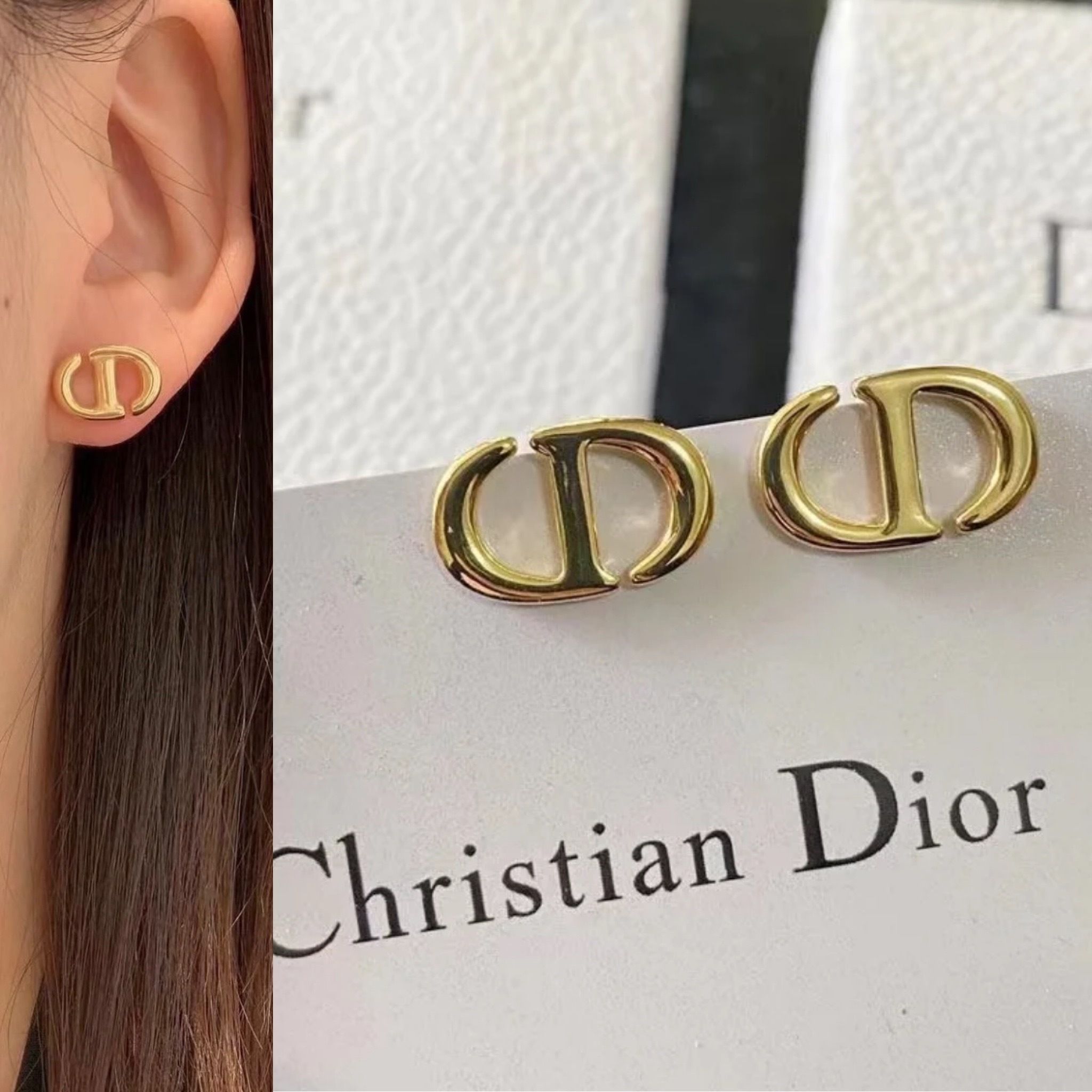 シーンを選ばない万能デザイン Dior CD Navy スタッドピアス (Dior