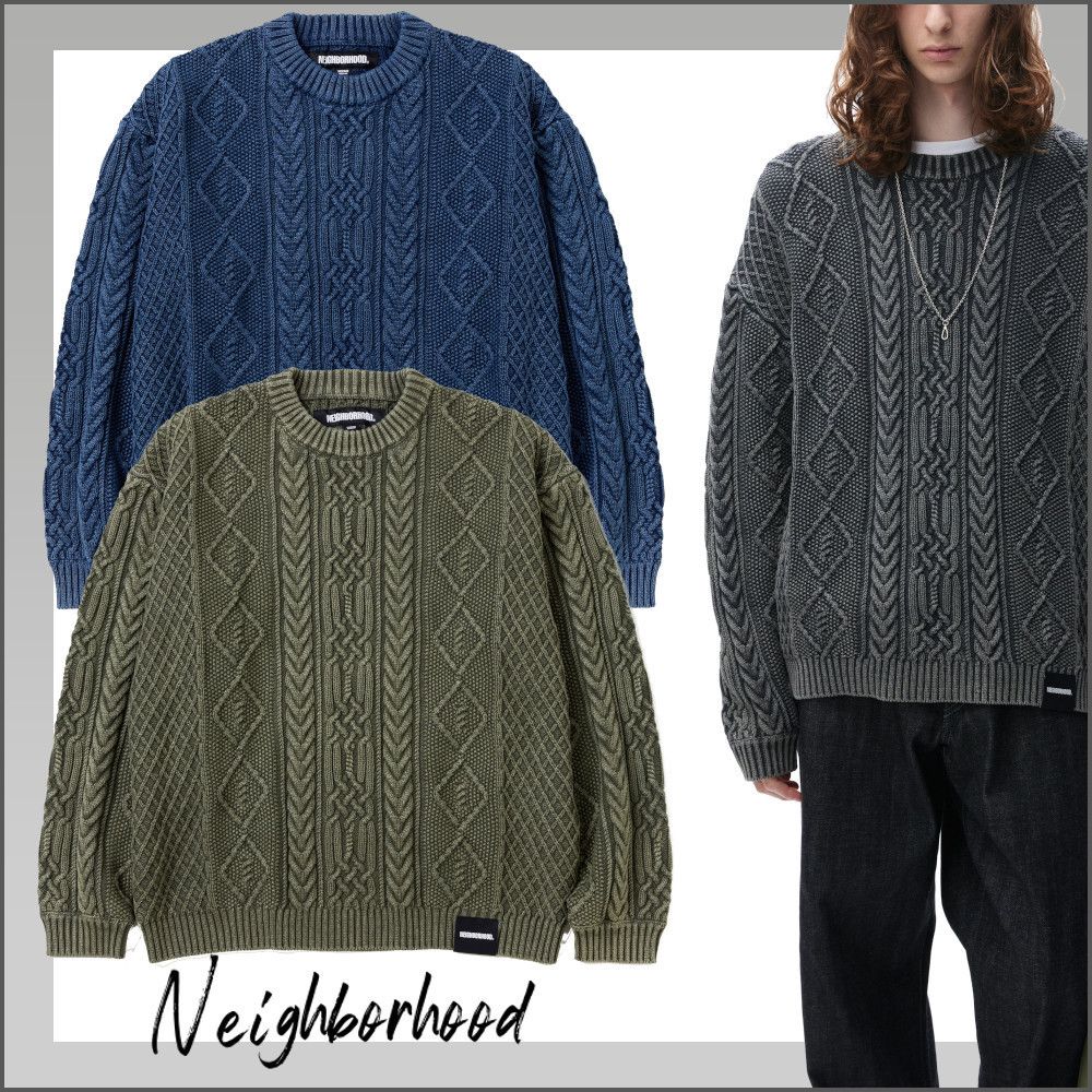 NEIGHBORHOOD】WASHED CREWNECK CABLE SWEATER (Neighborhood/ニット