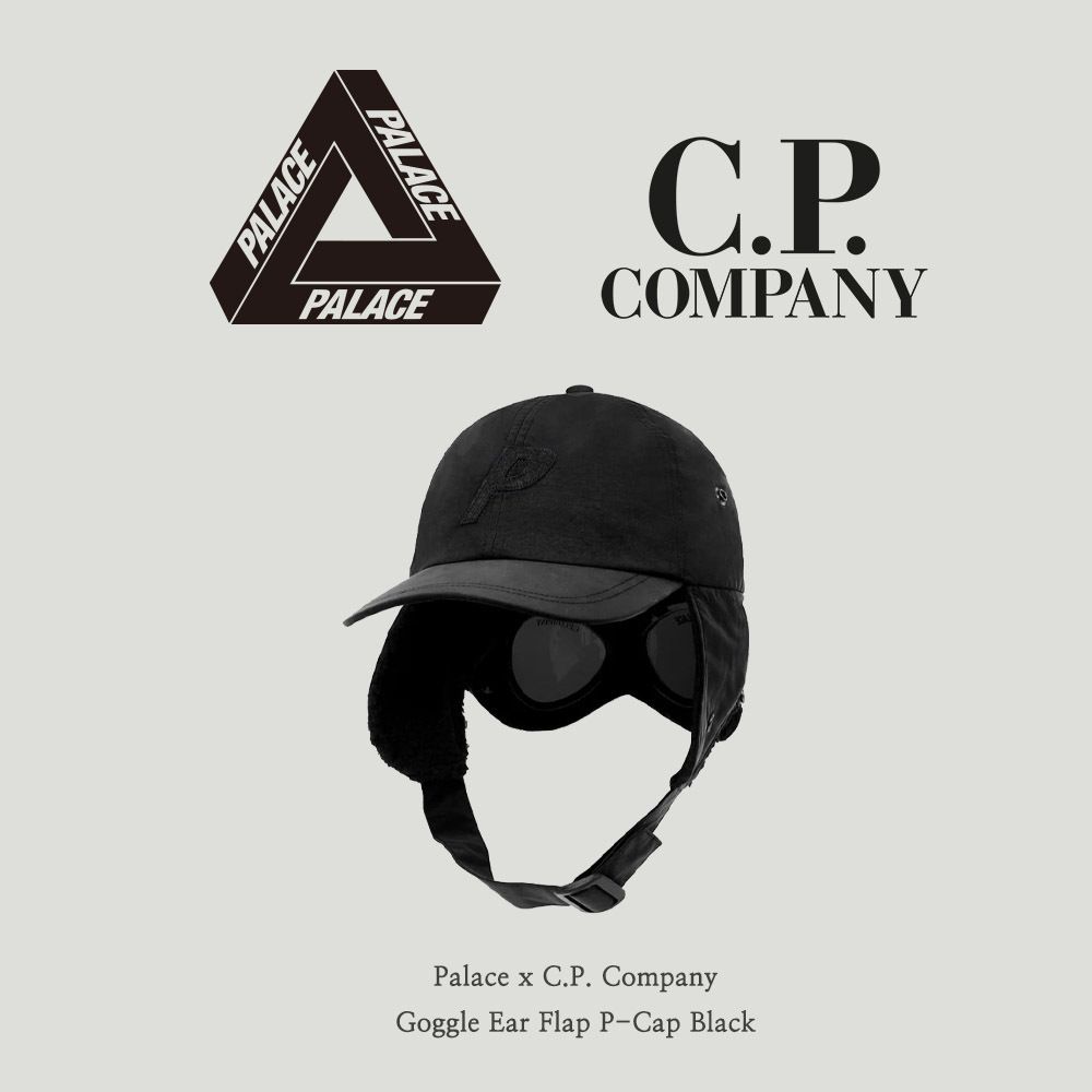 Palace】 Palace x C.P. Company Goggle Ear Flap P-Cap Black (Palace