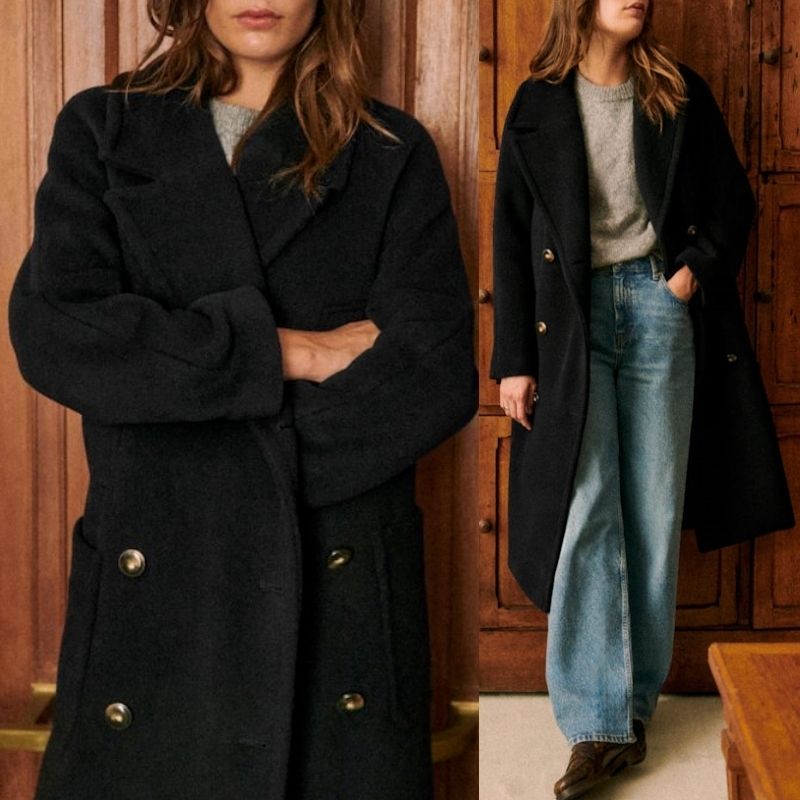 セザンヌ ウール混紡 クラシック襟 ピーコート風 ロングコート (SEZANE