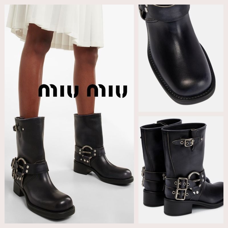 MiuMiu】Leather ankle boots スモークレザーブーツ (MiuMiu/ショート
