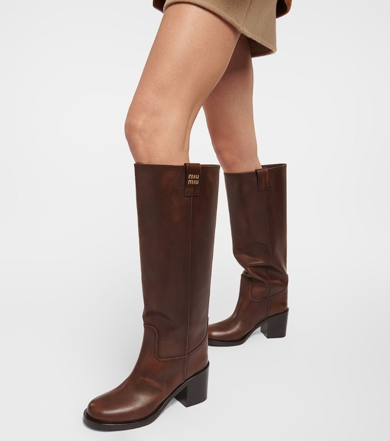 MiuMiu】Leather boots スモークレザーブーツ (MiuMiu/ロングブーツ