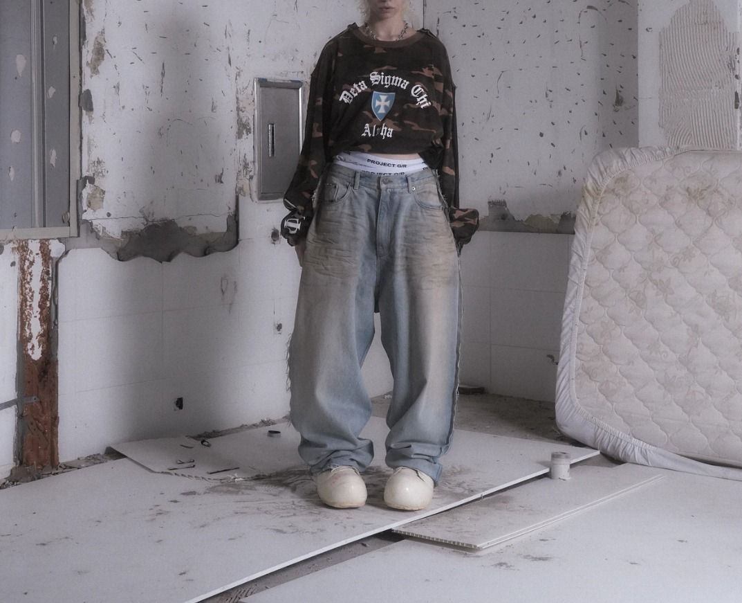 ☆韓国の人気☆【Project G/R】☆Two Faced Denim Pants Blue