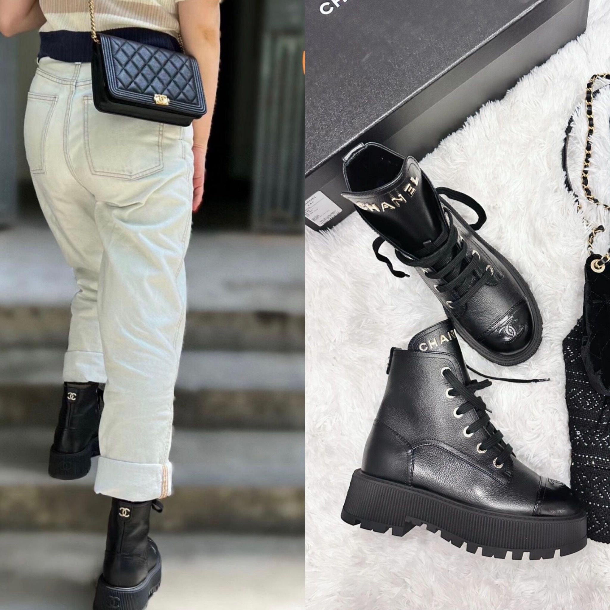 ベーシックなレースアップデザインが飽きない CHANEL ブーツ (CHANEL