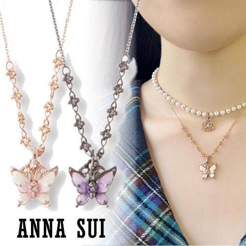 ANNA SUI】即対応 蝶 薔薇モチーフ 2点セットネックレス (ANNA SUI