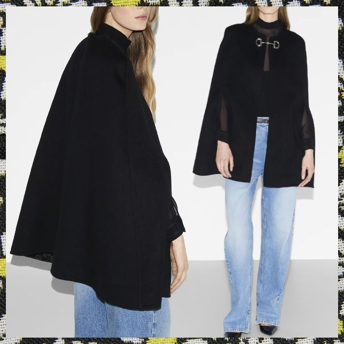 GUCCI《ウール/シルク ホースビット ケープ》ブラック DHL 直営 (GUCCI