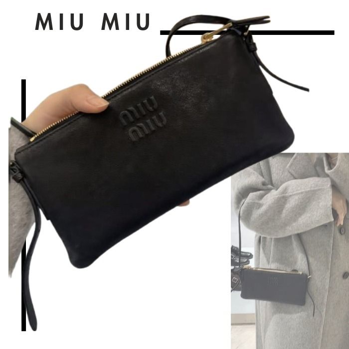 国内未掲載商品☆MiuMiuショルダーストラップ付レザーミニポーチ