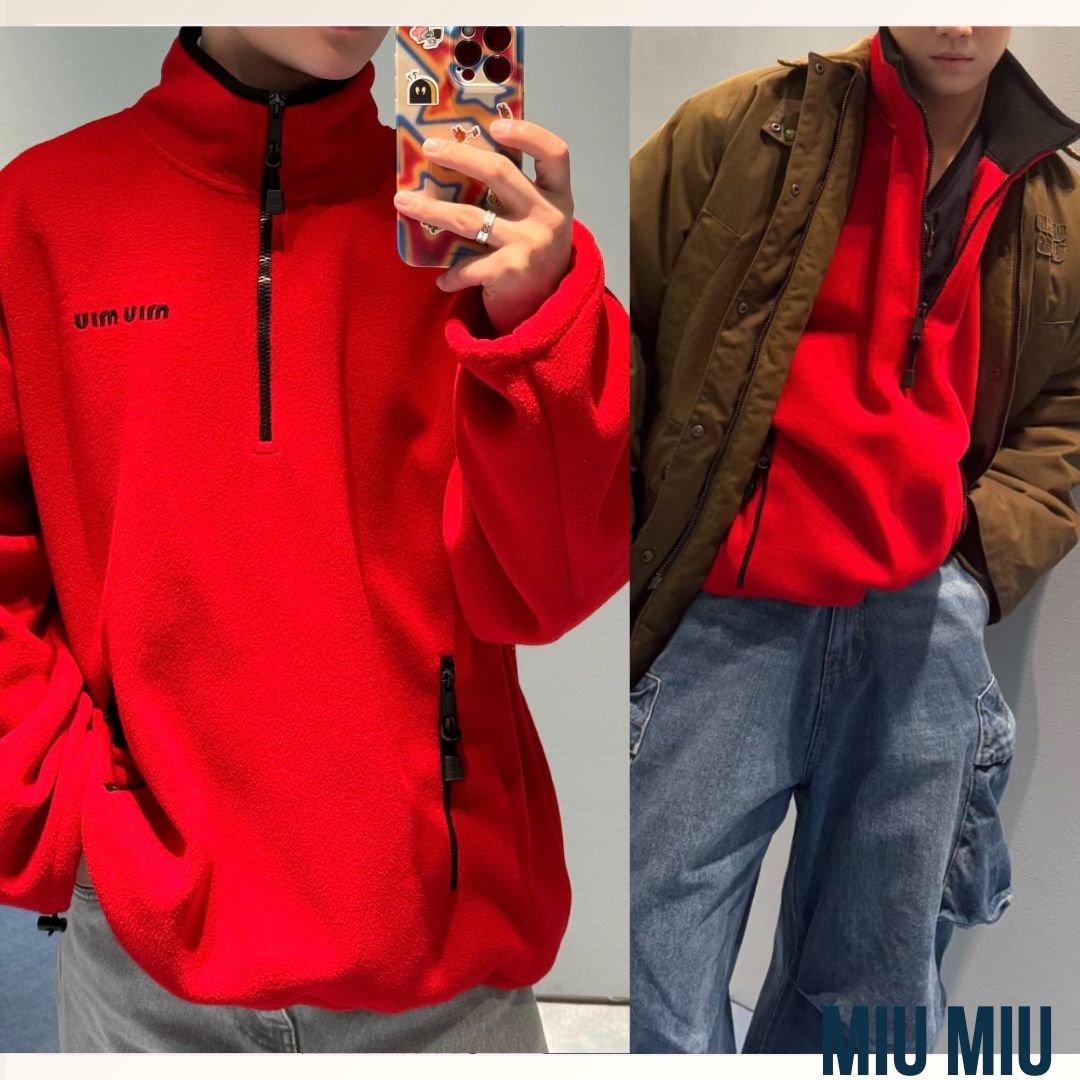 ランウェイ《Miu Miu》フリーススウェットハーフジップトップス