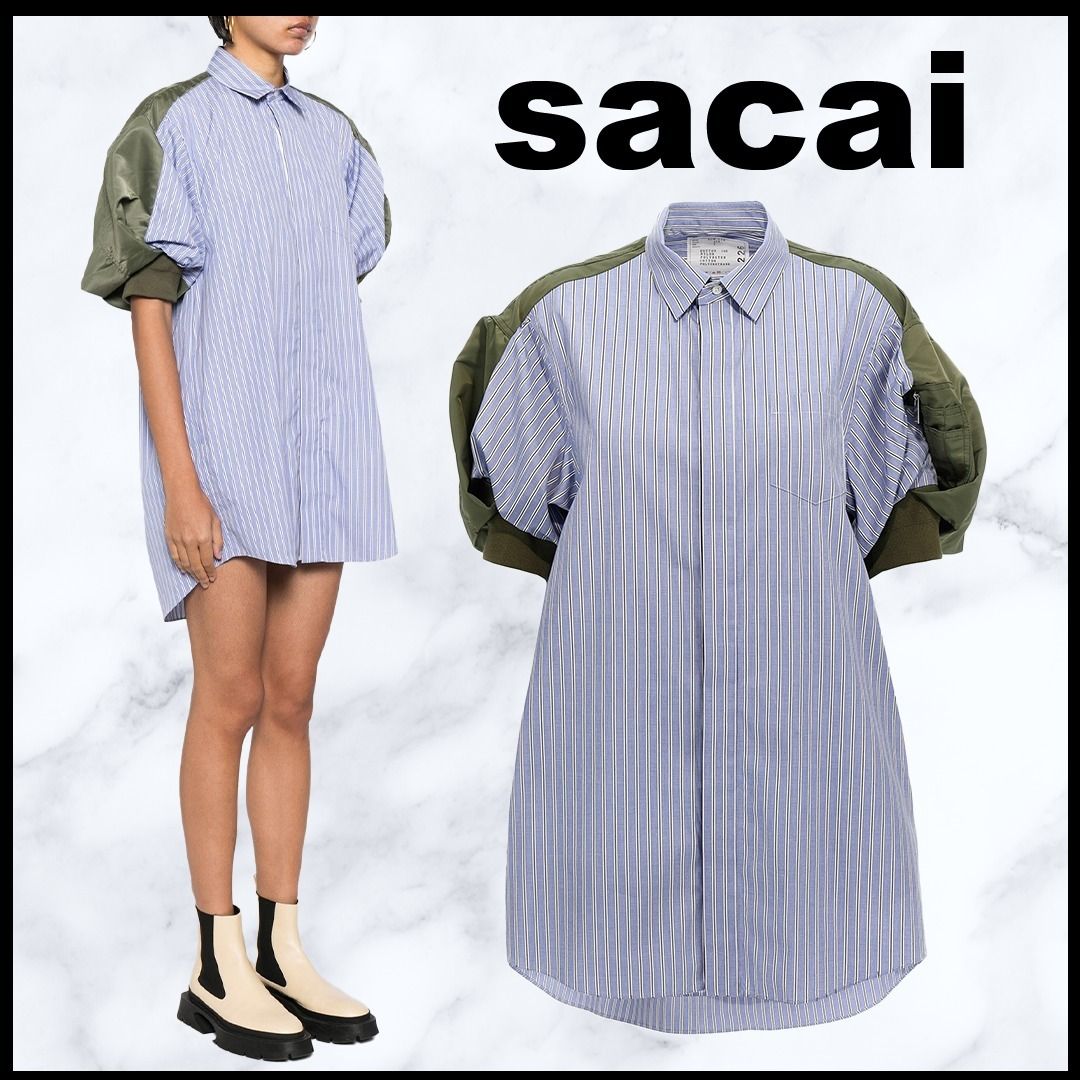 sacai サカイ☆人気定番シャツドッキングワンピース☆ストライプ