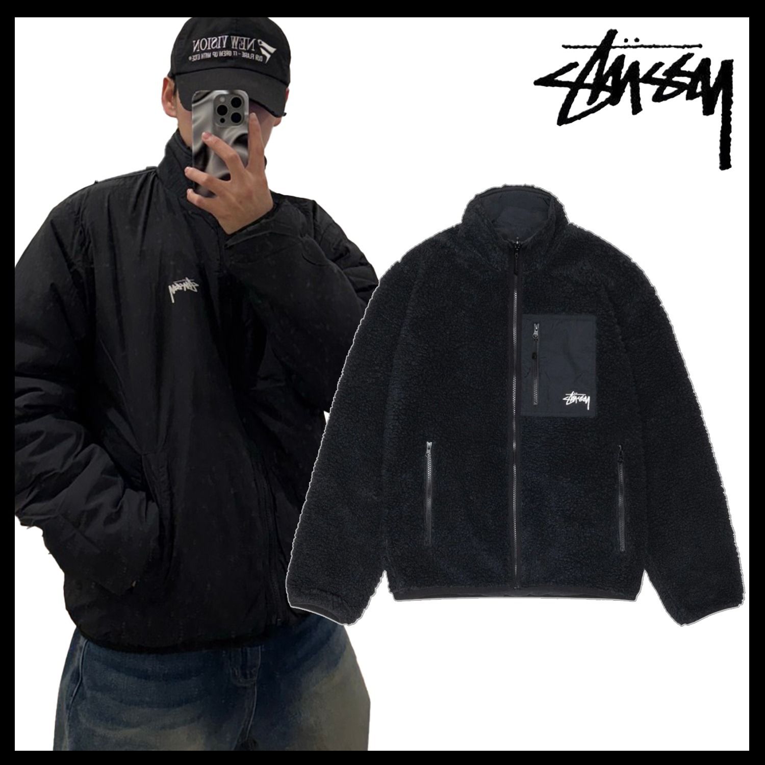 Stussy】Sherpa Reversible Jacket Black ☆韓国人気☆ 追跡付 (STUSSY