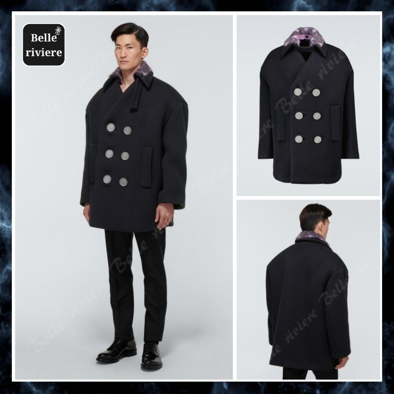 24AW new/PRADA ダブルブレストピーコート Coat Navy (PRADA