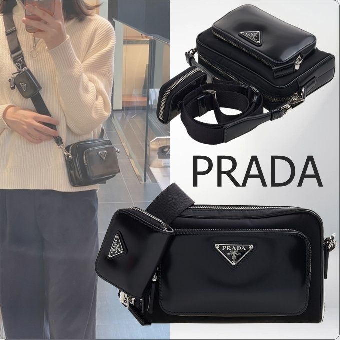 ♢PRADA♢Re-Nylon ブラッシュドレザークロスバッグ (PRADA/ショルダー
