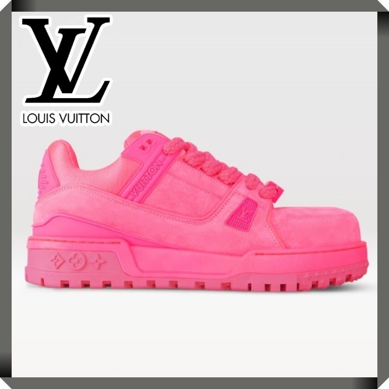 新作*LV*マキシ トレーナー スニーカー 蛍光ピンク メンズ (Louis