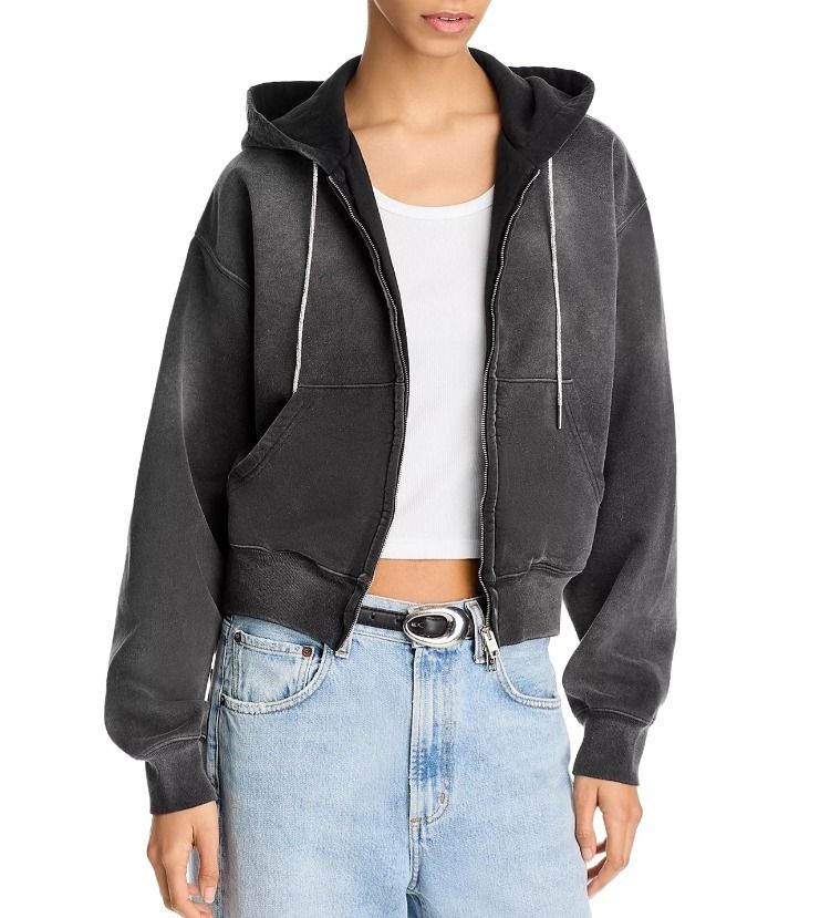 alexanderwang】Rhinestone Drawstring ジップアップ フーディ