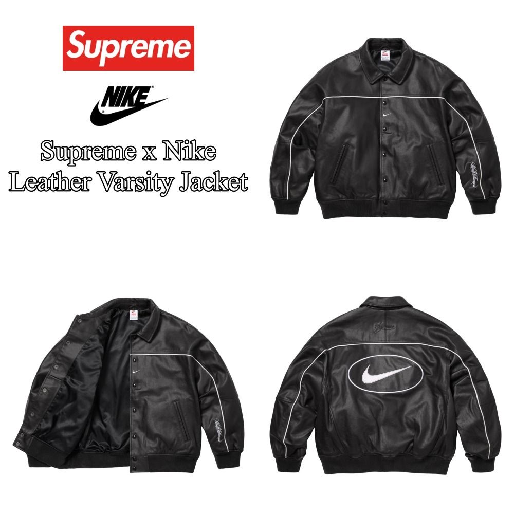 Supreme x Nike】Leather Varsity Jacket☆Black☆25SS☆ (Supreme