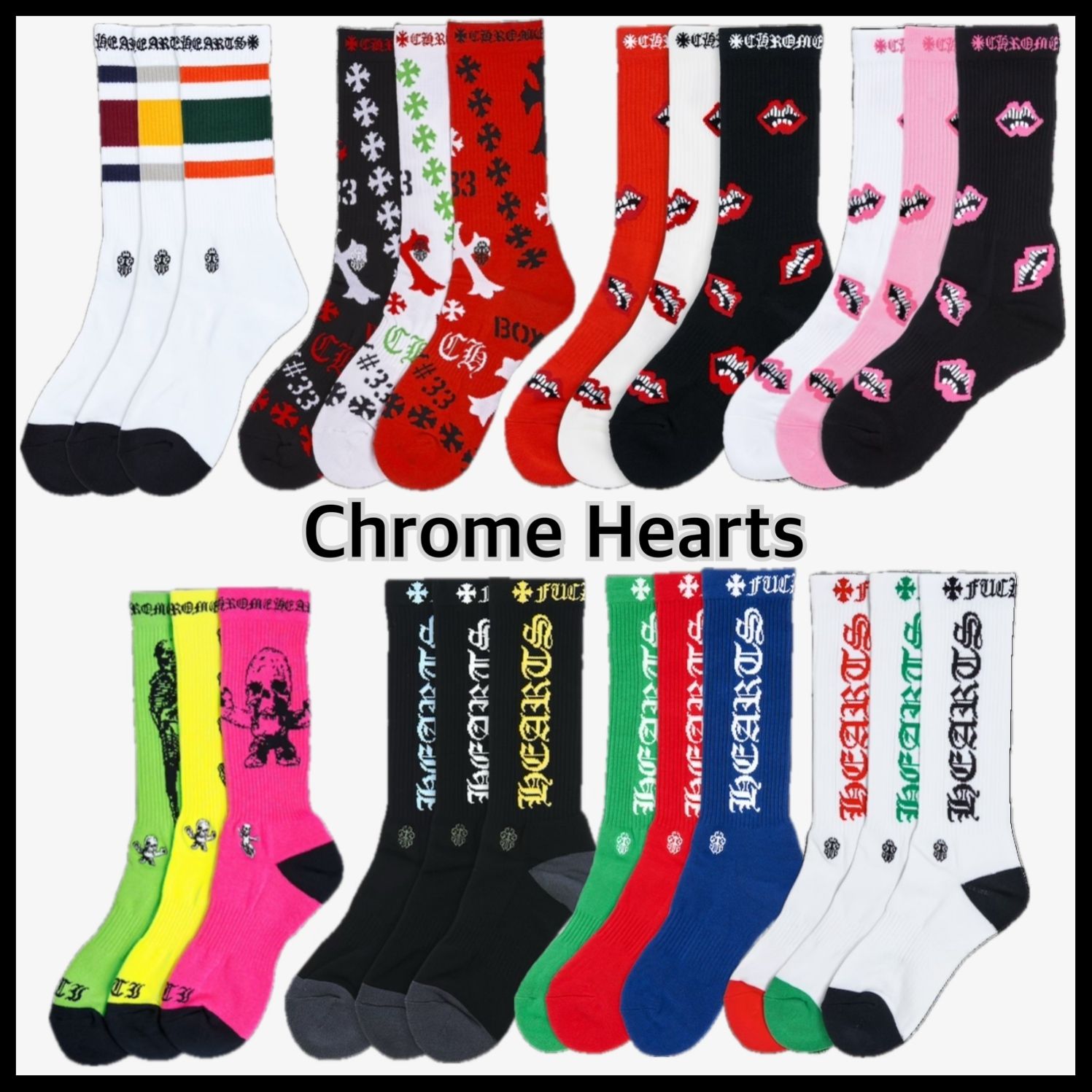 兼用【Chrome Hearts】直営 クロムハーツ ロゴ 靴下 3色 セット