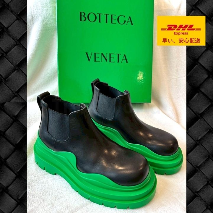 BOTTEGA VENETA◇クロップドタイヤチェルシーブーツ BLACK/GRASS