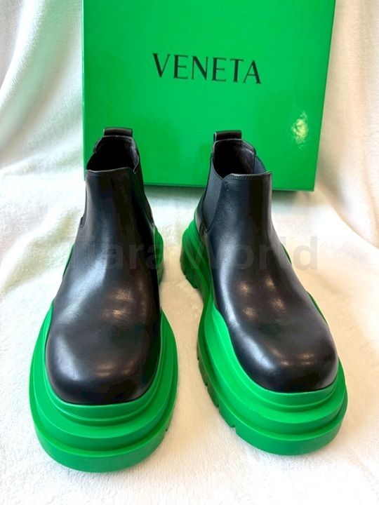 BOTTEGA VENETA◇クロップドタイヤチェルシーブーツ BLACK/GRASS