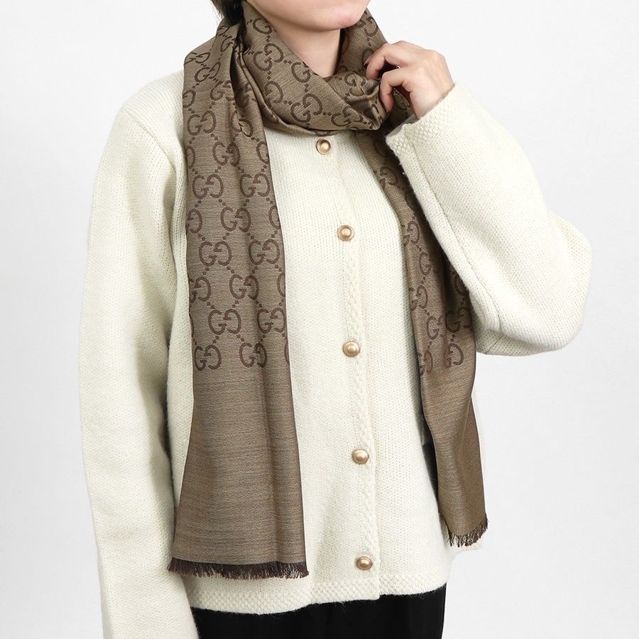 国内/即発】 GUCCI グッチ 大判ストール シルク・ウール混 (GUCCI