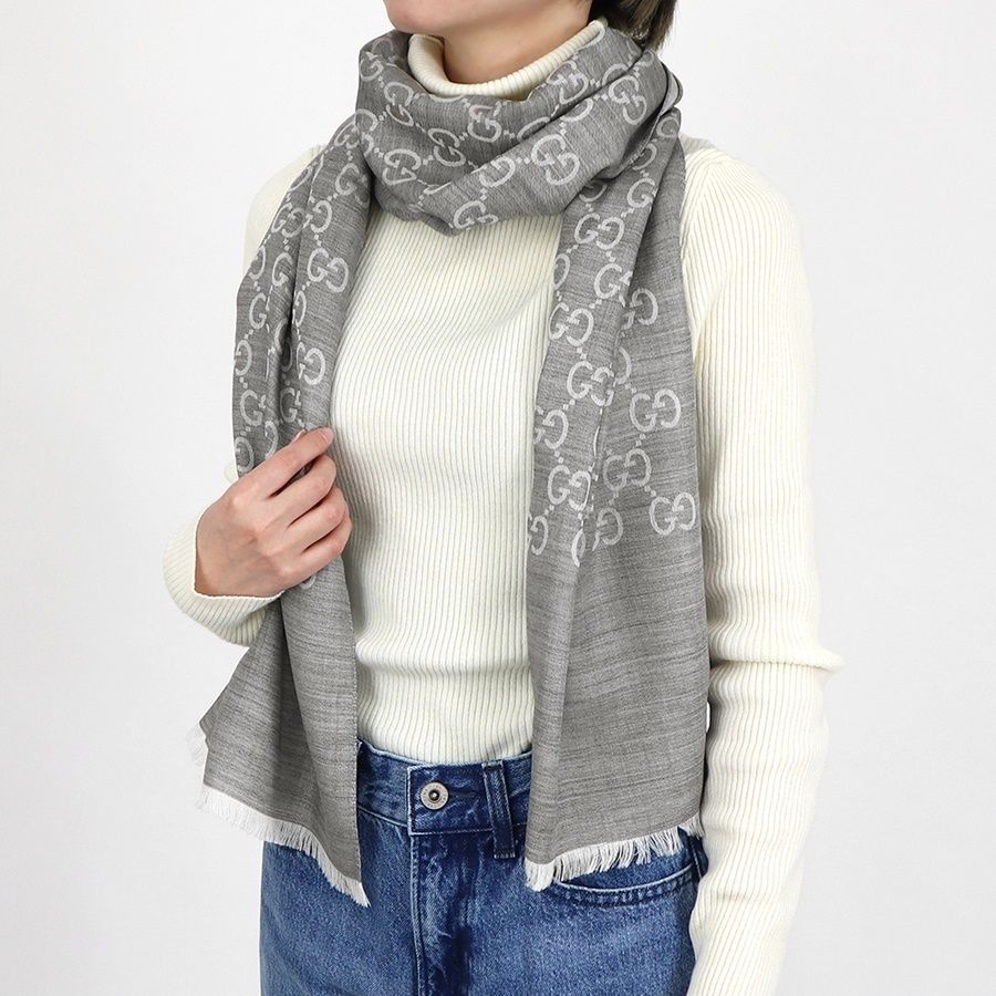 国内/即発】 GUCCI グッチ 大判ストール シルク・ウール混 (GUCCI