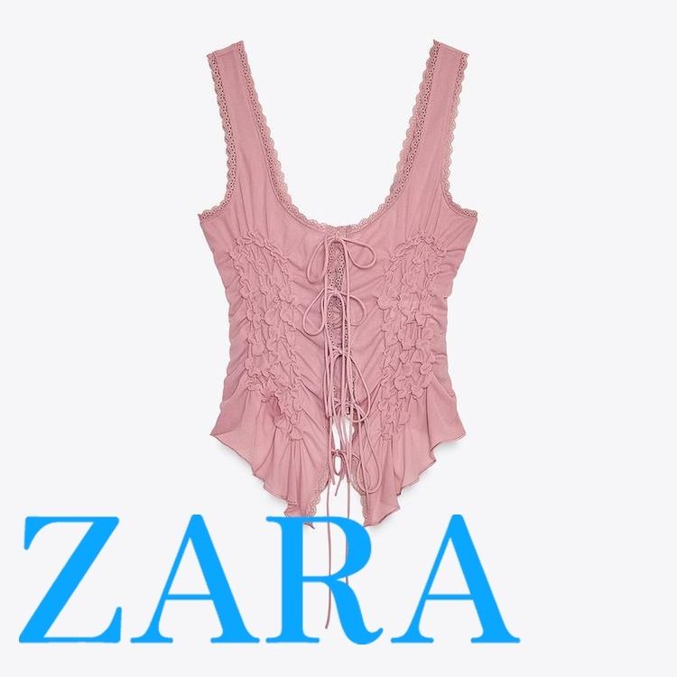 ZARA】リボン付きギャザートップス ピンク | 1937/304/620 (ZARA