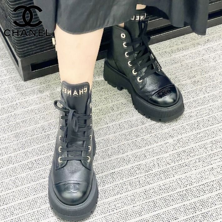 厚底で美脚効果♡25B】 CHANEL コンバット ブーツ (CHANEL/ショート