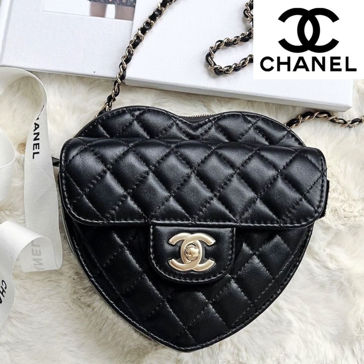 SNSで話題】在庫あり！ CHANEL ハート バッグ ブラック (CHANEL