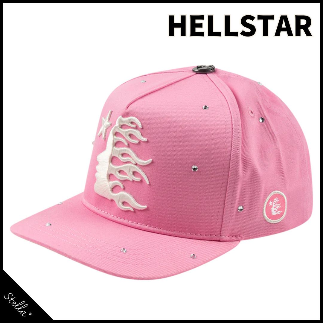 注目□HELLSTAR□大人気 OG Logo Rhinestone Snapback Hat Pink