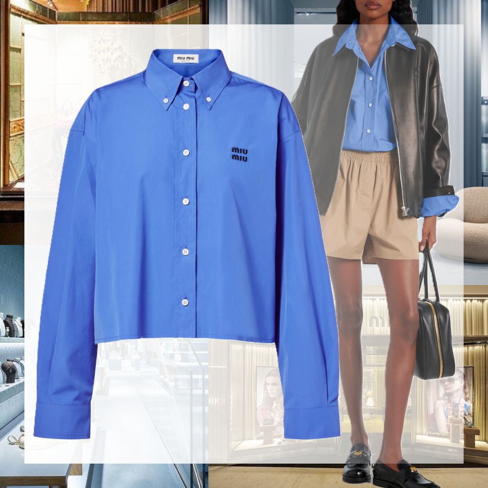 MiuMiu 夏コーデに映える コットン クロップド シャツ ブルー (MiuMiu