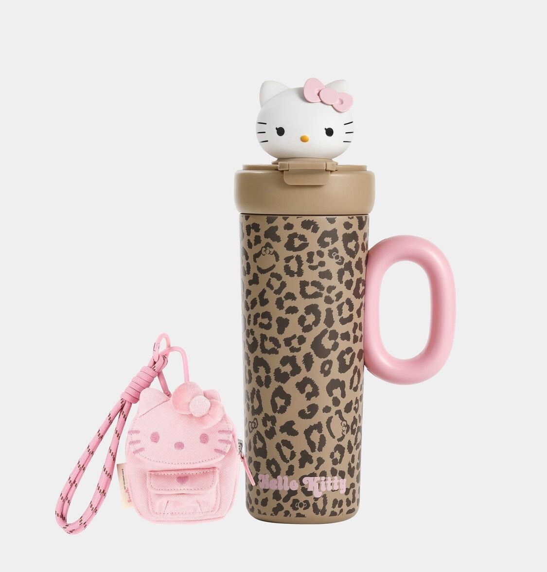 中国限定】Hello Kittyxtbh ヒョウ柄マスコット付きタンブラー (Hello