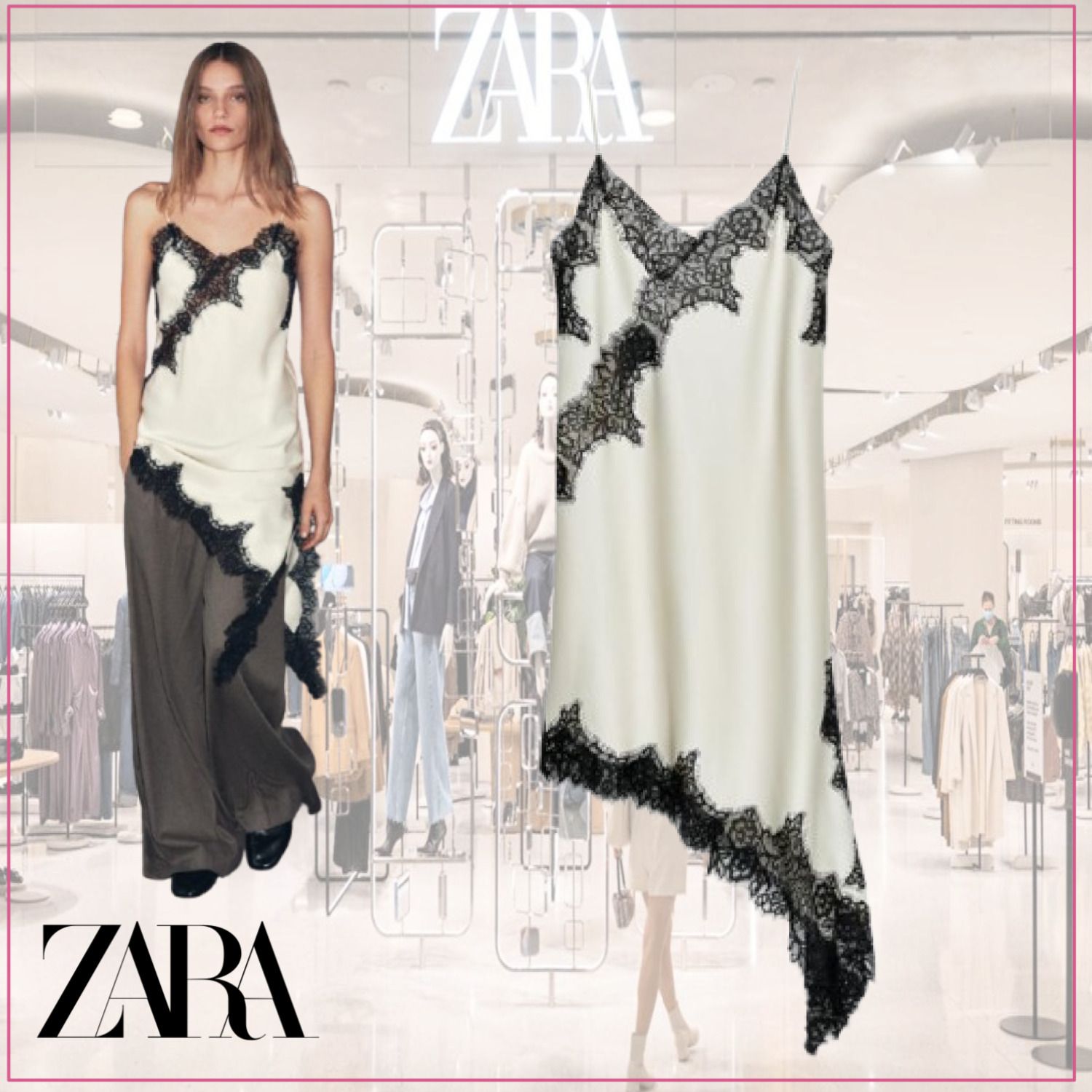 ZARA 関税込み ZW COLLECTION アシンメトリーレースワンピース (ZARA