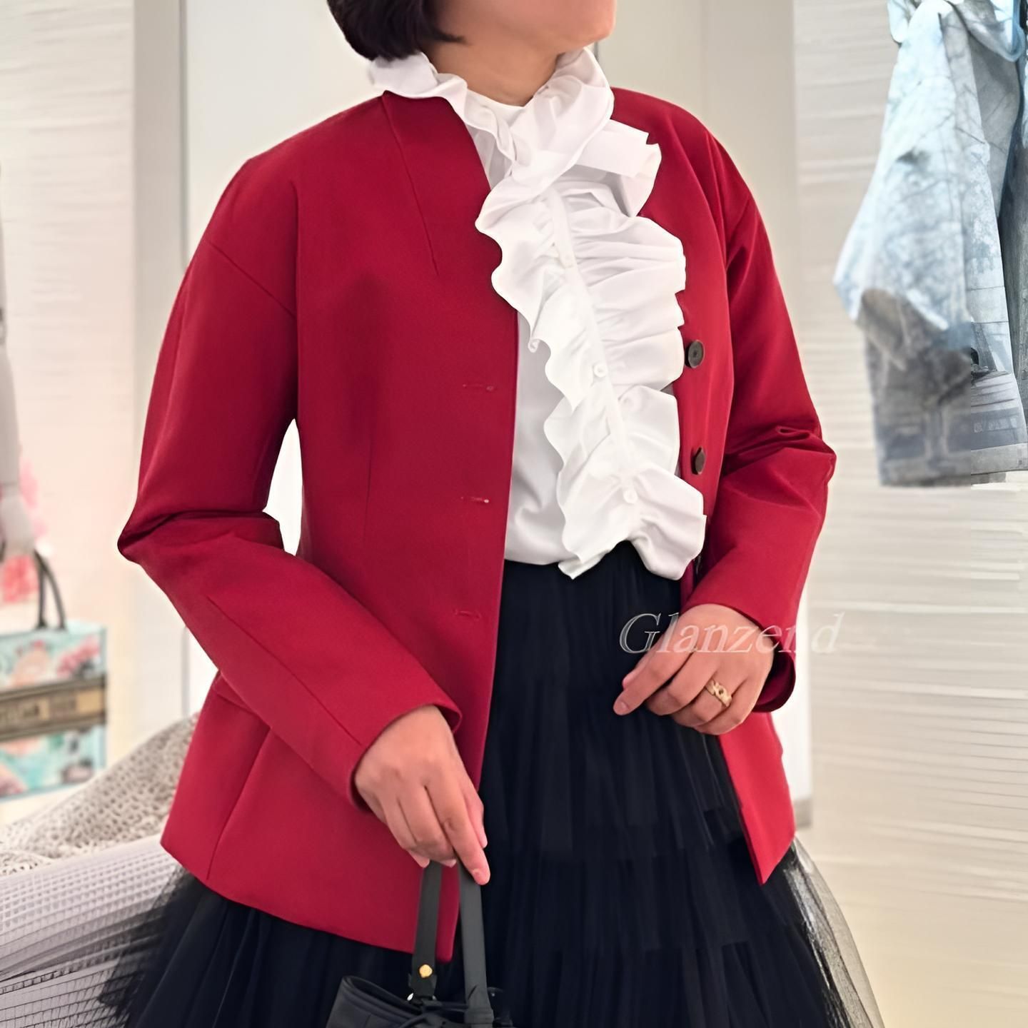 美品 クリスチャンディオール シルク100% パーティーブラウス フリル