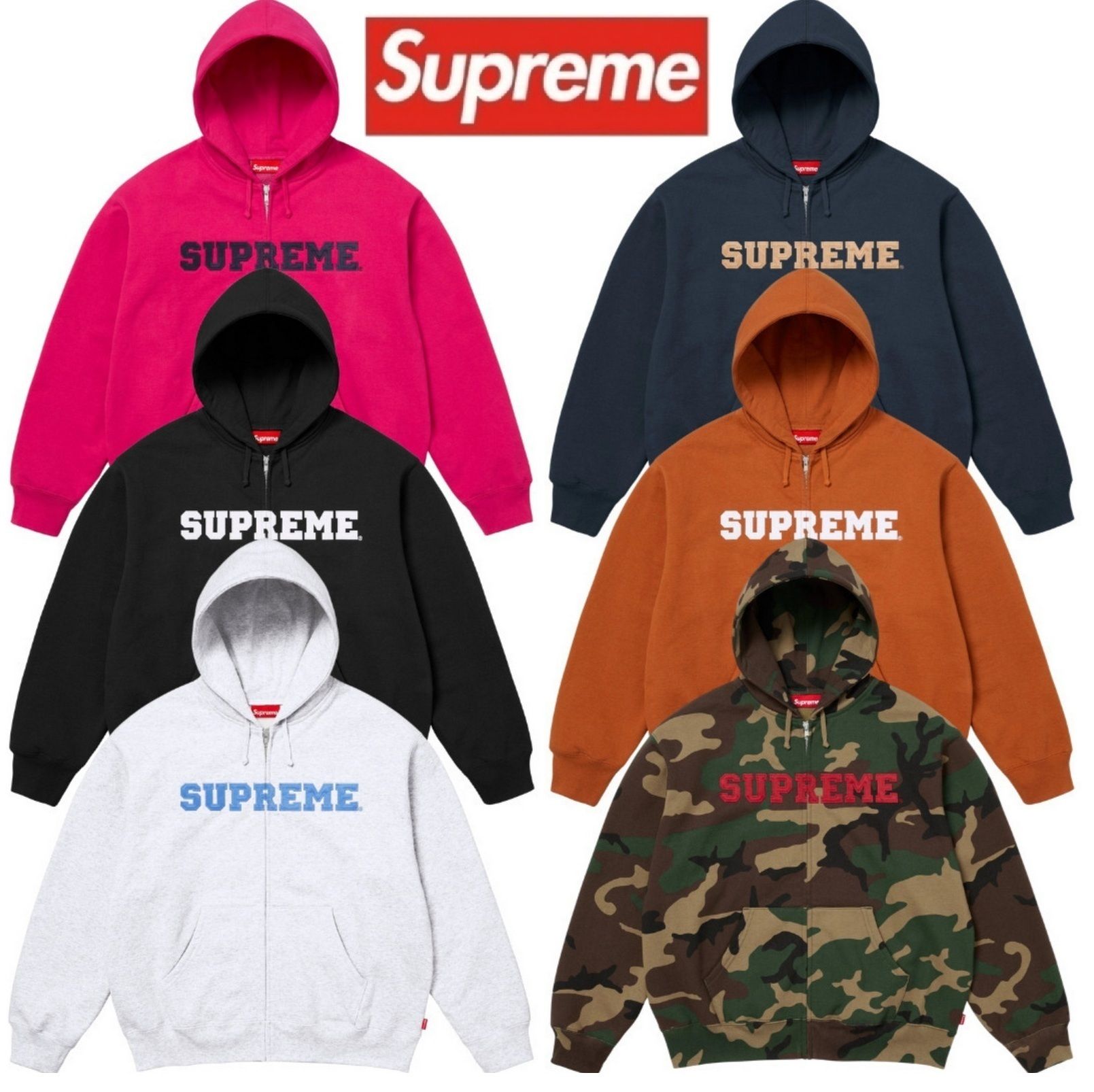 Supreme】Collegiate Applique Zip Up Hooded Sweatshirt (Supreme
