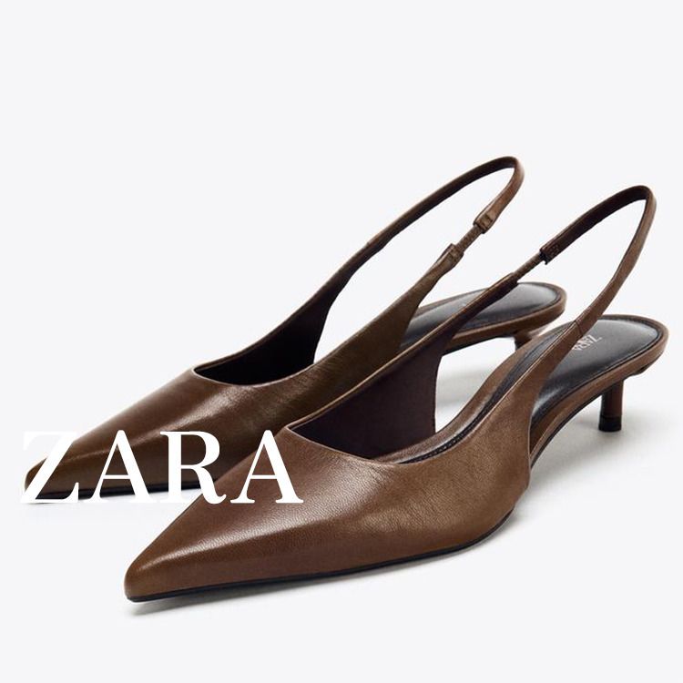 ZARA】リアルレザーキトゥンヒールシューズ 1238/610/105 (ZARA