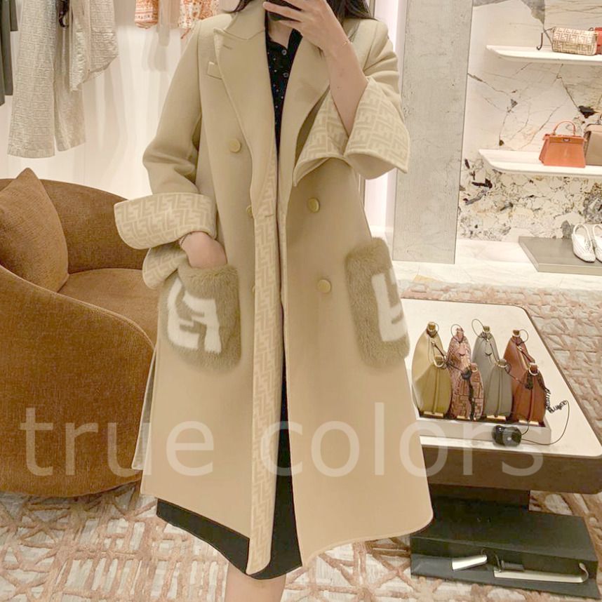 FENDI 25FW FFロゴ ミンクポケット ダブルウールコート*BEIGE (FENDI