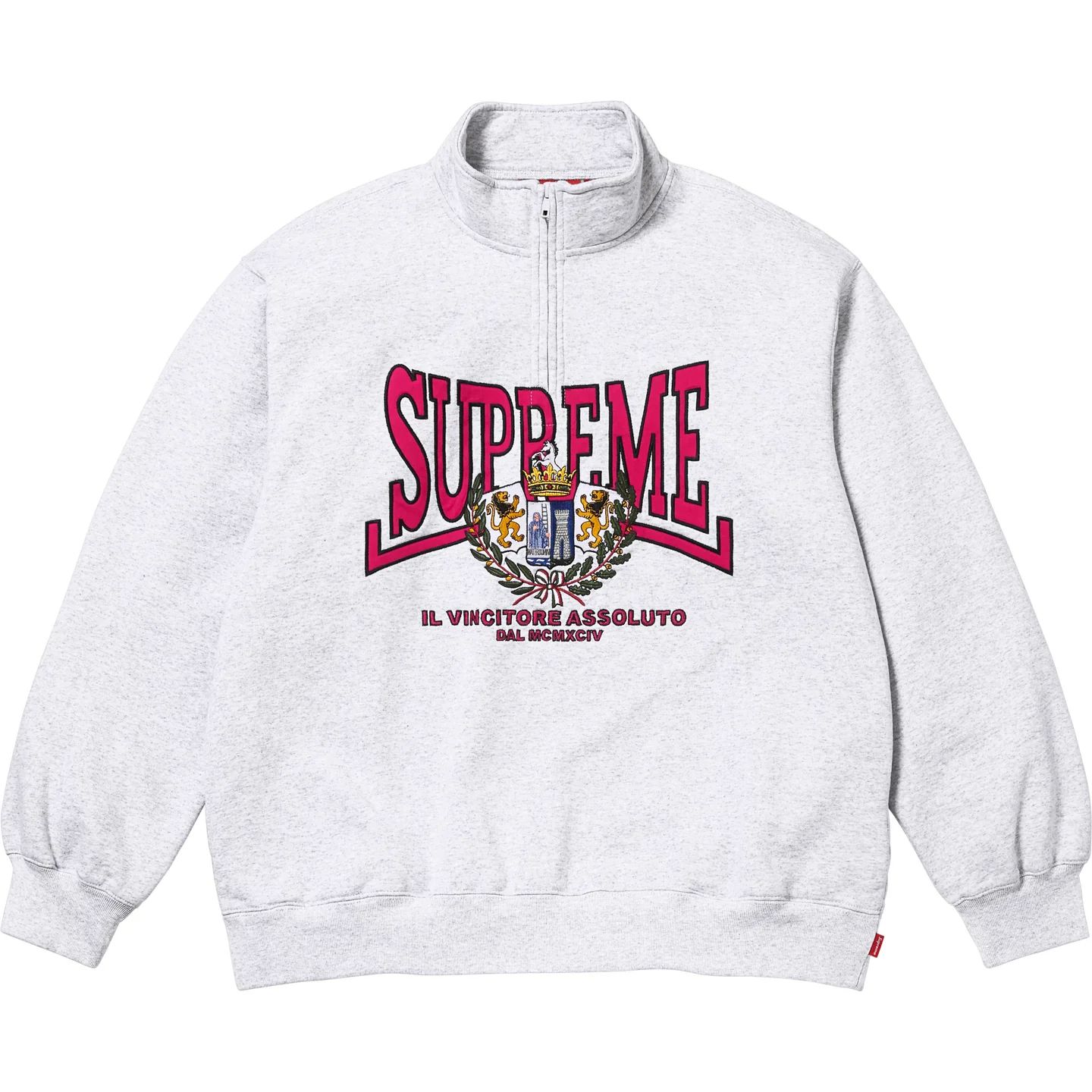 Supreme】Crest Applique Half Zip Pullover Ash Grey -25FW (Supreme