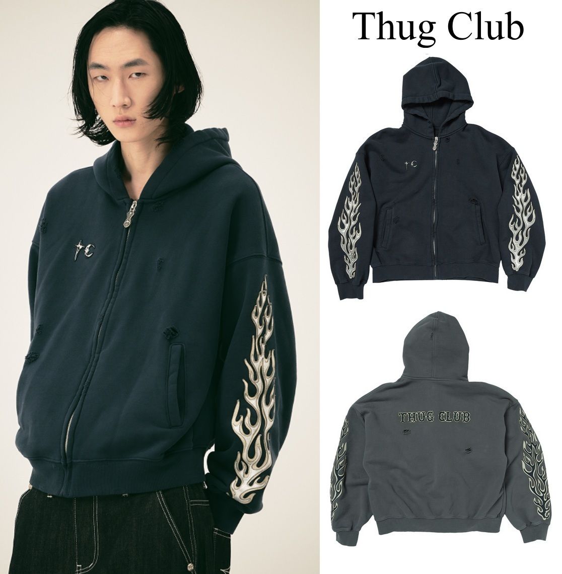 Thug Club】Leather Flame Hooded Zip-Up (Thug Club/パーカー