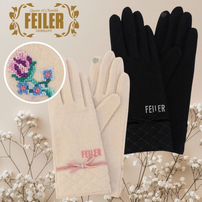 フェイラー 手袋 ロマンスグローブ刺繍 国内直営【FEILER】ロマンス