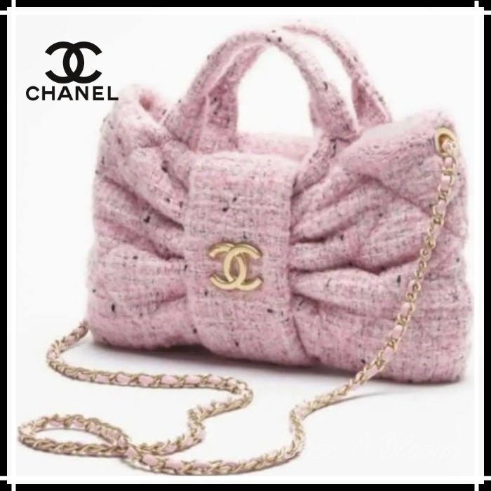 ピンクツイード♪可愛い【CHANEL】リボン型 チェーンバッグ (CHANEL